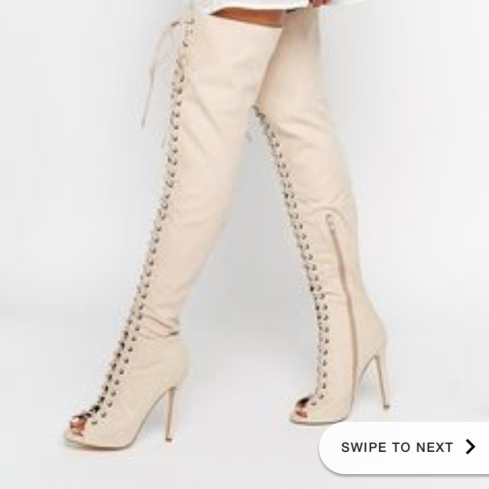 Suede Lace up thigh high boots